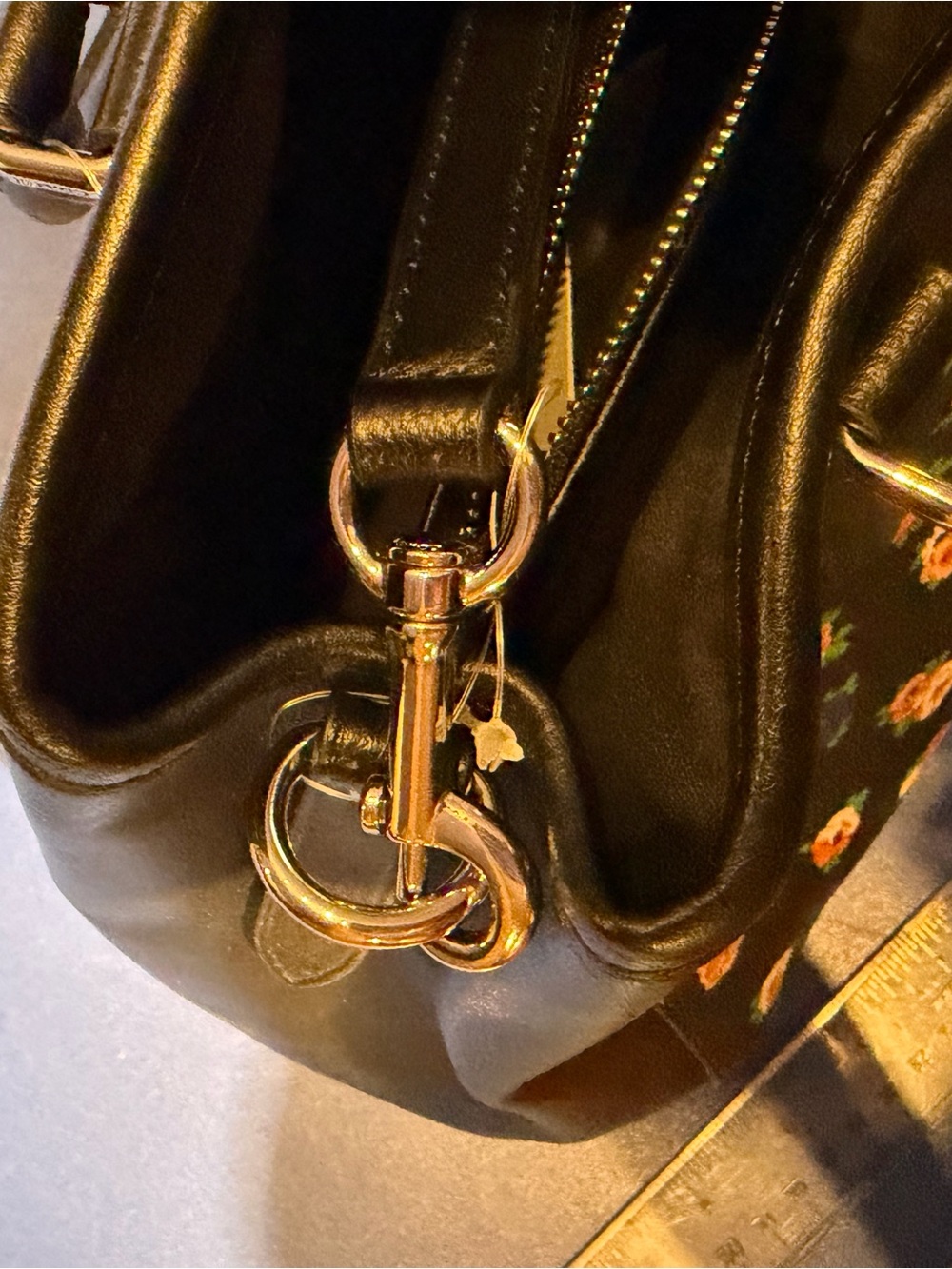 Coach Black Leather Satchel with Orange & Blue Floral Print - Picture 7 of 8